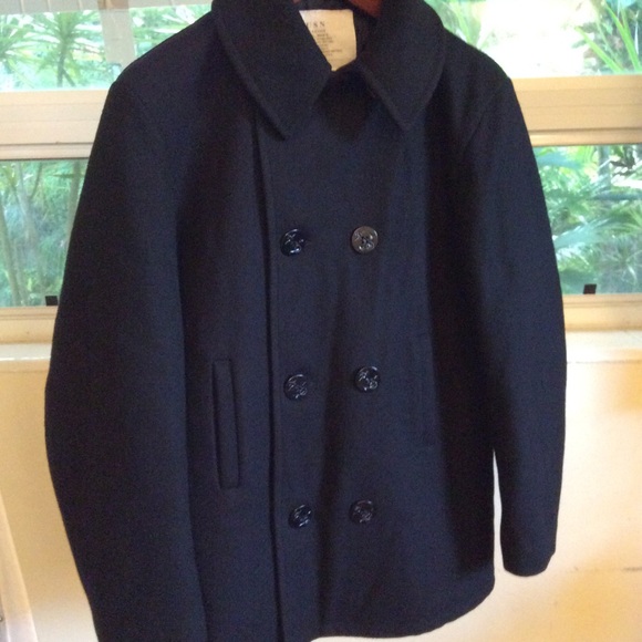 Vintage Wool Pea Coat Men’s Black Nautical Buttons - Picture 2 of 8